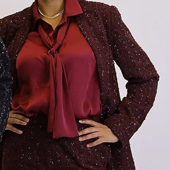 Dennis Basso Boucle Blazer Women's Burgundy and Black Textured With Sequins 3X - Picture 1 of 6